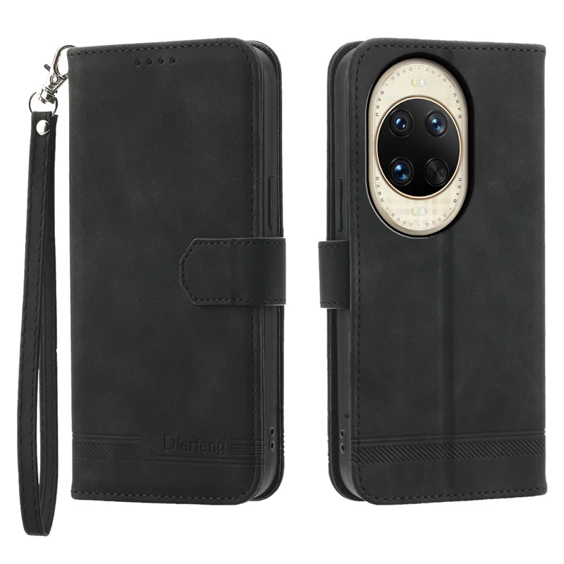 DIERFENG DF-03 Étui portefeuille en cuir avec motif de lignes pour Huawei nova 14 Ultra 5G, avec bracelet - Noir