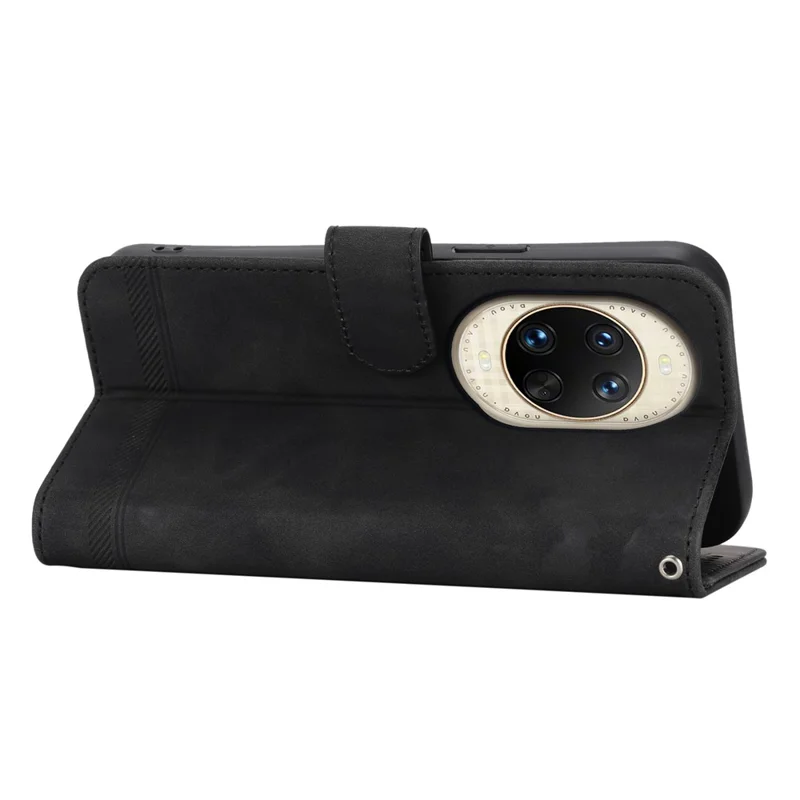 DIERFENG DF-03 Étui portefeuille en cuir avec motif de lignes pour Huawei nova 14 Ultra 5G, avec bracelet - Noir