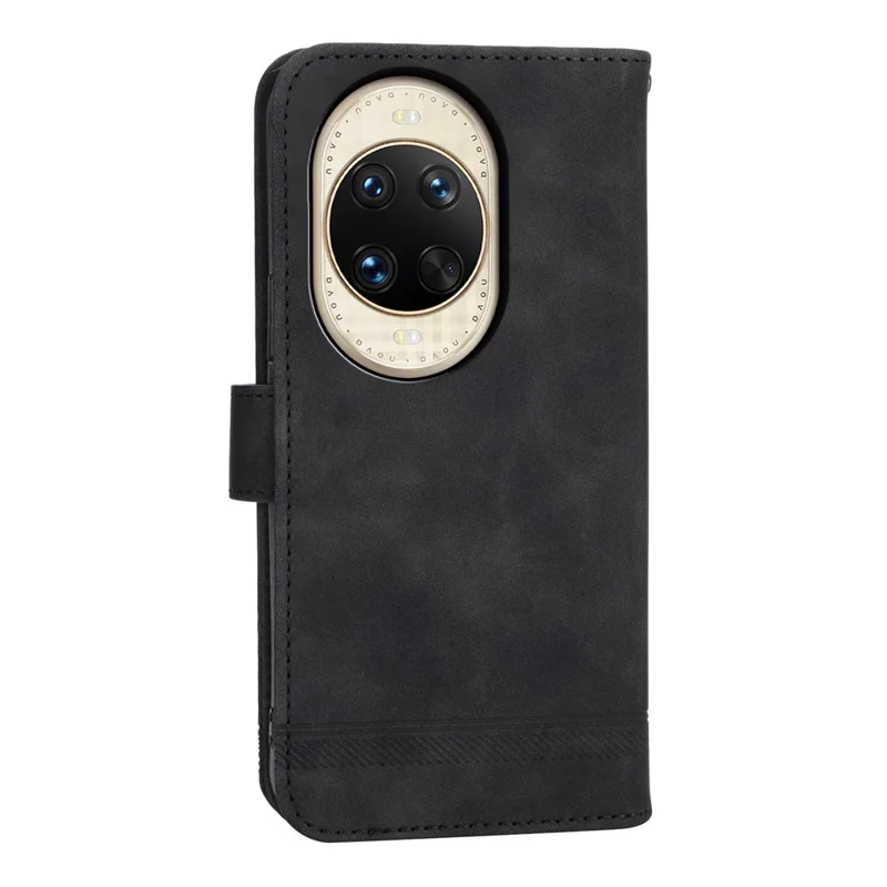 DIERFENG DF-03 Étui portefeuille en cuir avec motif de lignes pour Huawei nova 14 Ultra 5G, avec bracelet - Noir