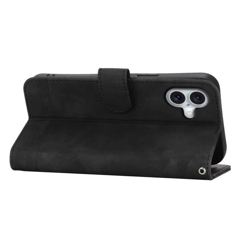 DIERFENG DF-03 Étui pour iPhone 17 Lignes Impression Portefeuille Cuir Housse de Téléphone avec Dragonne - Noir