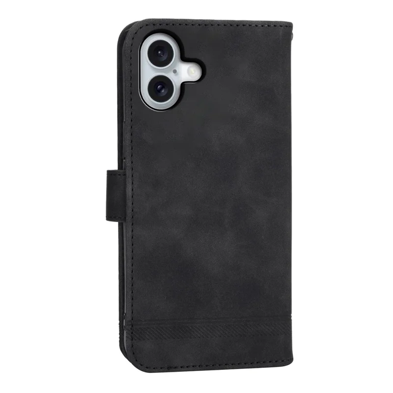 DIERFENG DF-03 Étui pour iPhone 17 Lignes Impression Portefeuille Cuir Housse de Téléphone avec Dragonne - Noir