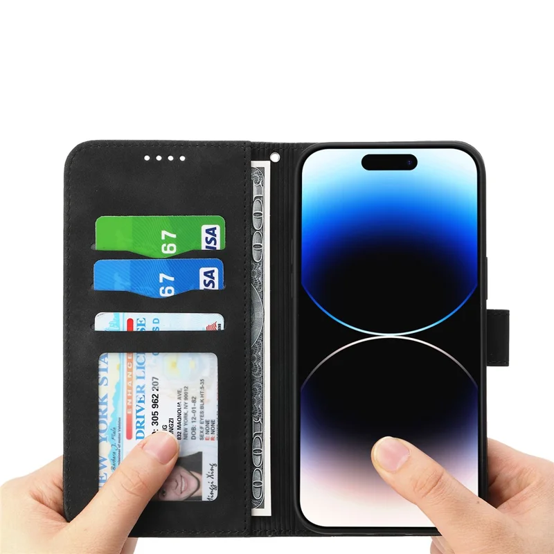 DIERFENG DF-03 Étui Air pour iPhone 17 Lignes d'empreinte Portefeuille Housse en cuir avec Dragonne - Noir