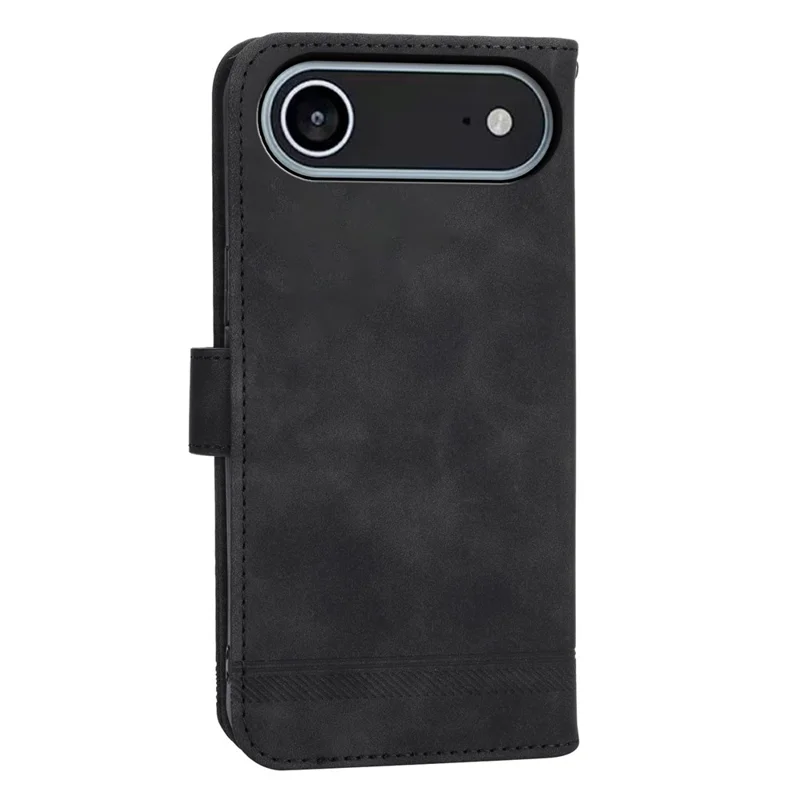 DIERFENG DF-03 Étui Air pour iPhone 17 Lignes d'empreinte Portefeuille Housse en cuir avec Dragonne - Noir