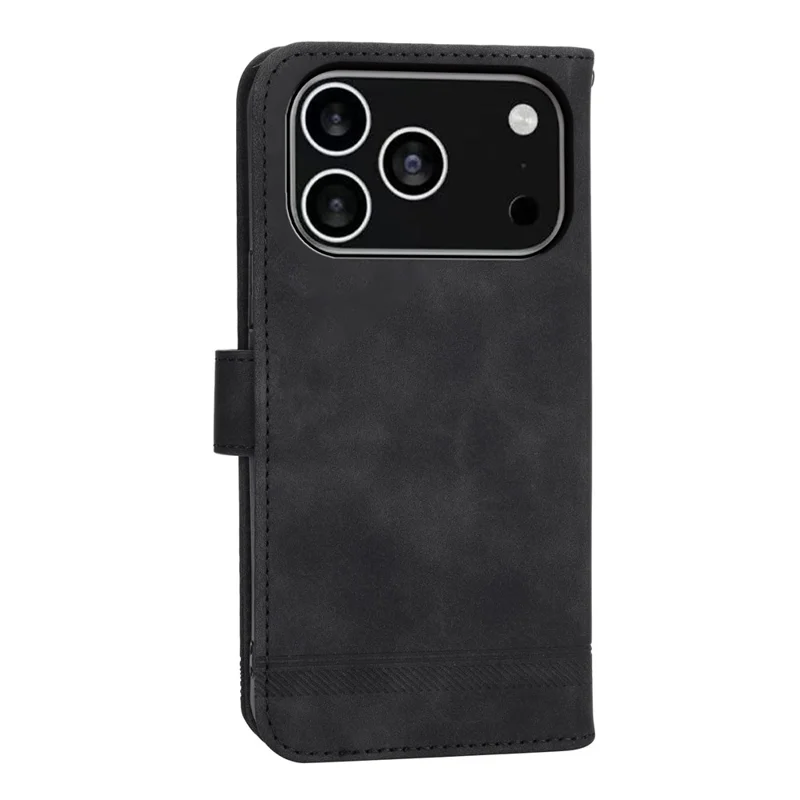 DIERFENG DF-03 Étui portefeuille en cuir avec motif de lignes pour iPhone 17 Pro, avec dragonne - Noir