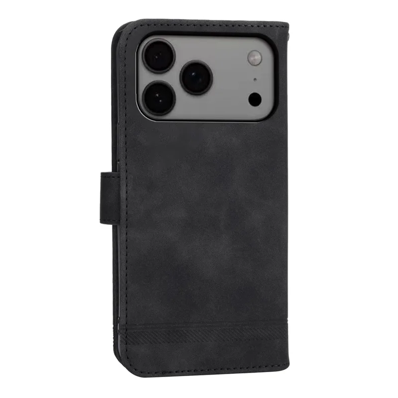 DIERFENG DF-03 Étui pour iPhone 17 Pro Max Lignes Impression Portefeuille Cuir Housse de Téléphone avec Sangle Poignet - Noir