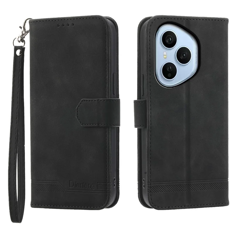 Étui DIERFENG DF-03 pour Honor 400 Pro 5G (Global) avec motif de lignes, portefeuille en cuir avec dragonne - Noir