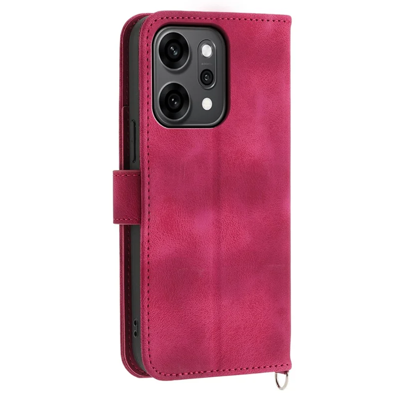 For Oppo Reno14 Pro 5G (Global) Case Flower Pattern PU Leather Wallet Phone Cover with Strap - Wine Red