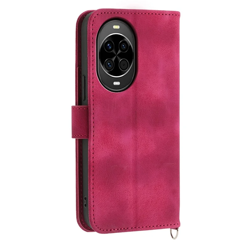 For Huawei nova 14 5G Case Flower Pattern PU Leather Wallet Phone Cover with Strap - Wine Red