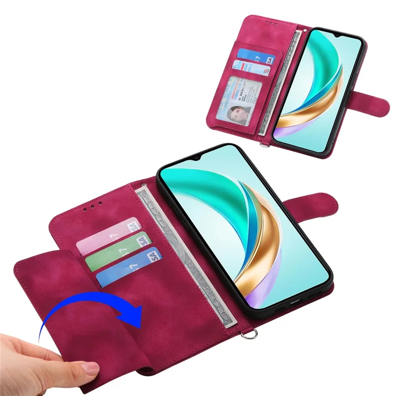 For Huawei nova 14 5G Case Flower Pattern PU Leather Wallet Phone Cover with Strap - Wine Red