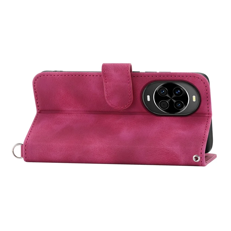 For Huawei nova 14 5G Case Flower Pattern PU Leather Wallet Phone Cover with Strap - Wine Red