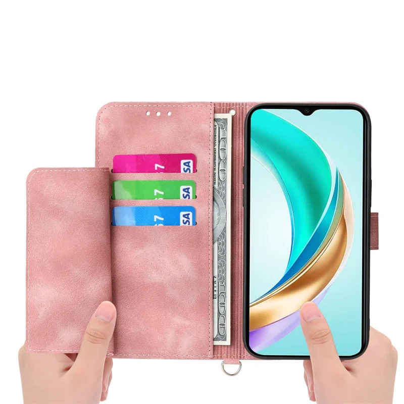 For Huawei nova 14 5G Case Flower Pattern PU Leather Wallet Phone Cover with Strap - Pink