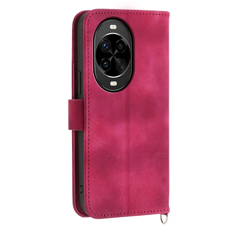 For Huawei nova 14 Pro 5G Case Flower Pattern PU Leather Wallet Phone Cover with Strap - Wine Red