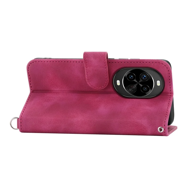 For Huawei nova 14 Pro 5G Case Flower Pattern PU Leather Wallet Phone Cover with Strap - Wine Red