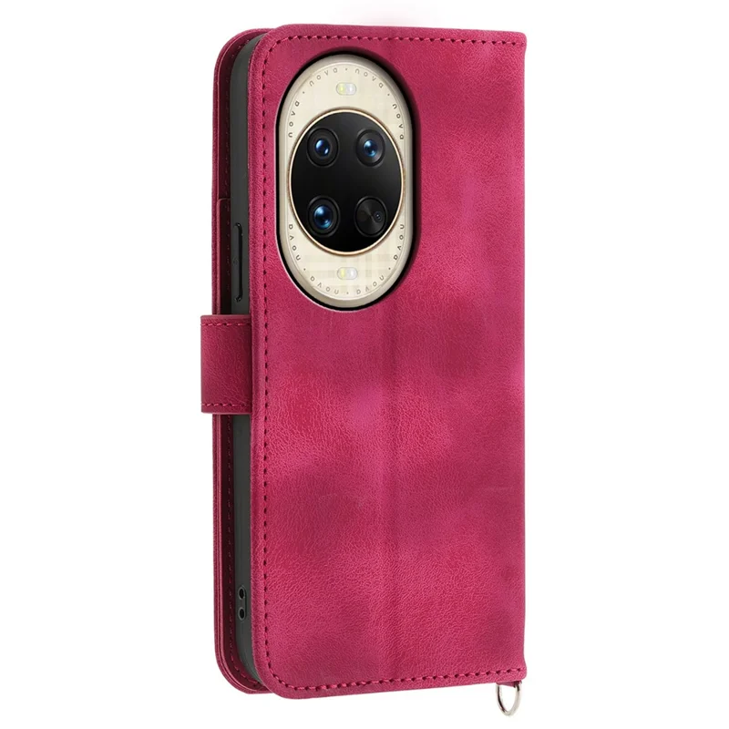 Capa para Huawei nova 14 Ultra 5G com Padrão Floral, Carteira de Couro Sintético com Alça - Vermelho Vinho