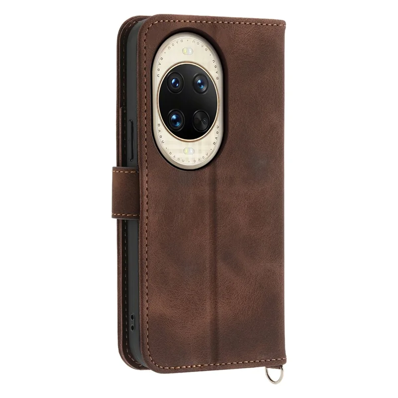 For Huawei nova 14 Ultra 5G Case Flower Pattern PU Leather Wallet Phone Cover with Strap - Brown