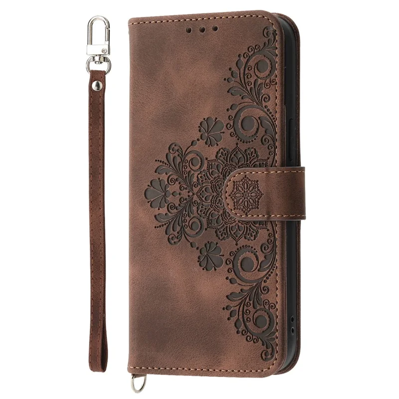 For Huawei nova 14 Ultra 5G Case Flower Pattern PU Leather Wallet Phone Cover with Strap - Brown