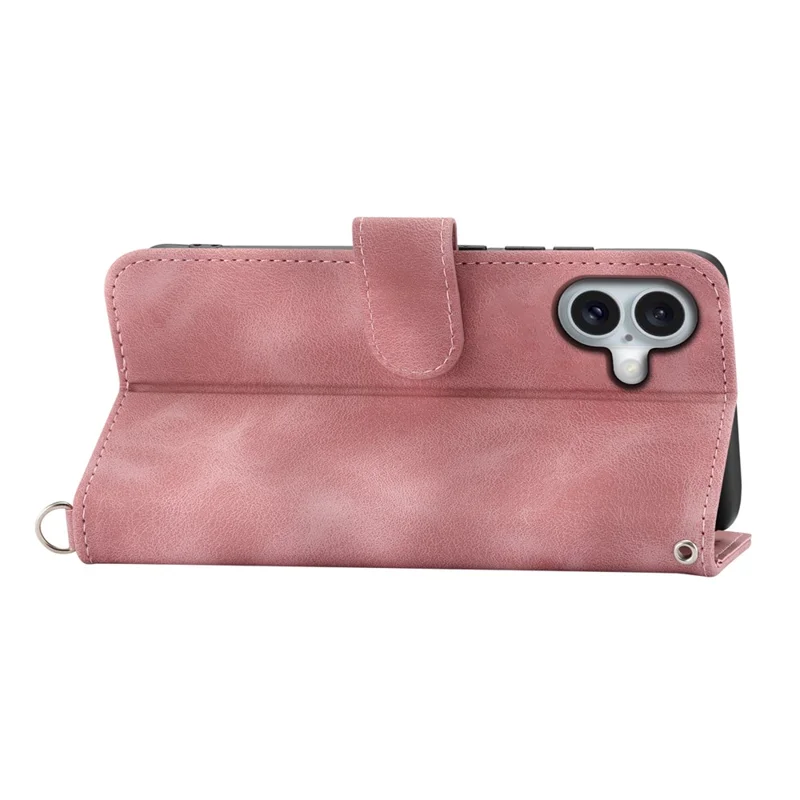 For iPhone 17 Case Flower Pattern PU Leather Wallet Phone Cover with Strap - Pink