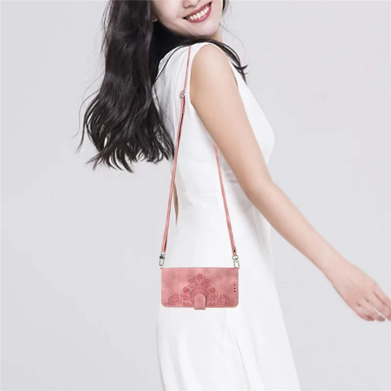 For iPhone 17 Case Flower Pattern PU Leather Wallet Phone Cover with Strap - Pink