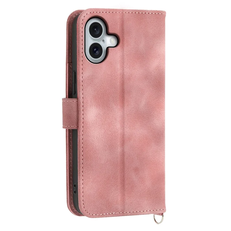 For iPhone 17 Case Flower Pattern PU Leather Wallet Phone Cover with Strap - Pink
