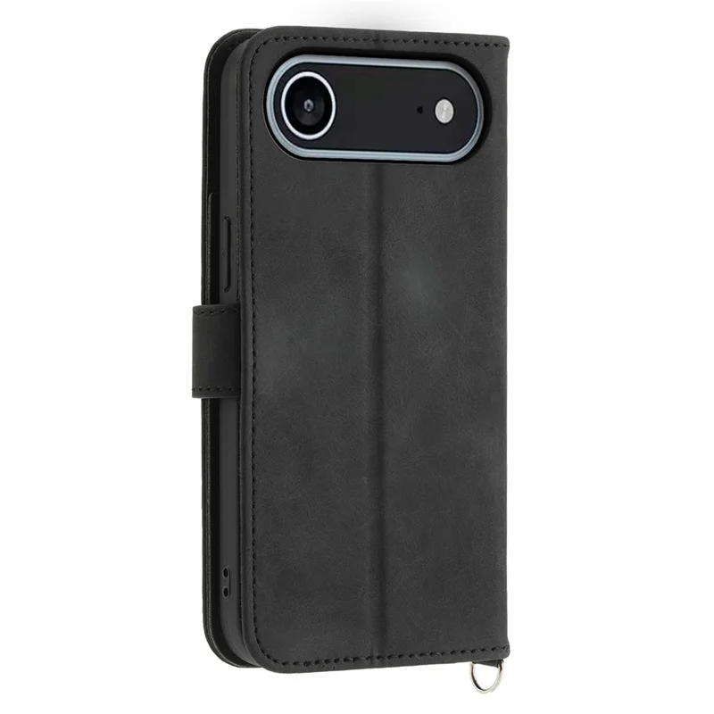 For iPhone 17 Air Case Flower Pattern PU Leather Wallet Phone Cover with Strap - Black