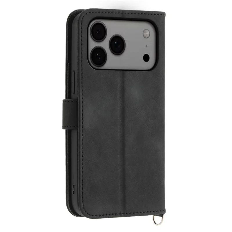 For iPhone 17 Pro Max Case Flower Pattern PU Leather Wallet Phone Cover with Strap - Black