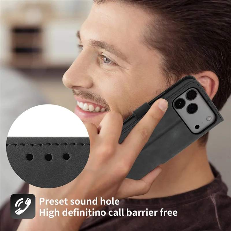 For iPhone 17 Pro Max Case Flower Pattern PU Leather Wallet Phone Cover with Strap - Black