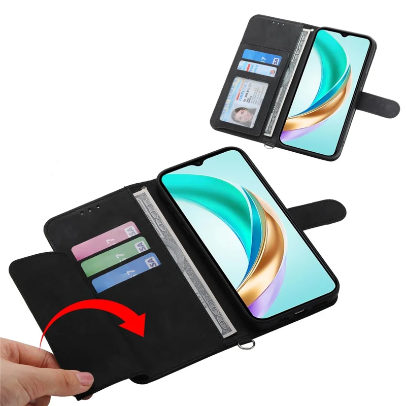 Til Honor 400 Pro 5G (Global) Etui Blomstermønster PU Læder Wallet Telefondækning med Rem - Sort