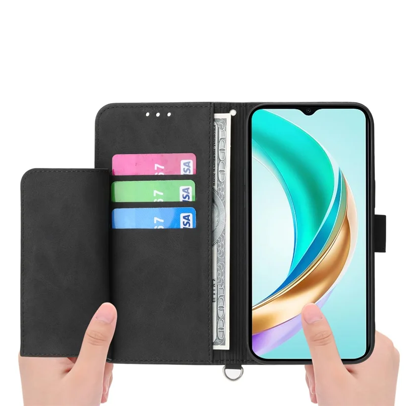 Til Honor 400 Pro 5G (Global) Etui Blomstermønster PU Læder Wallet Telefondækning med Rem - Sort