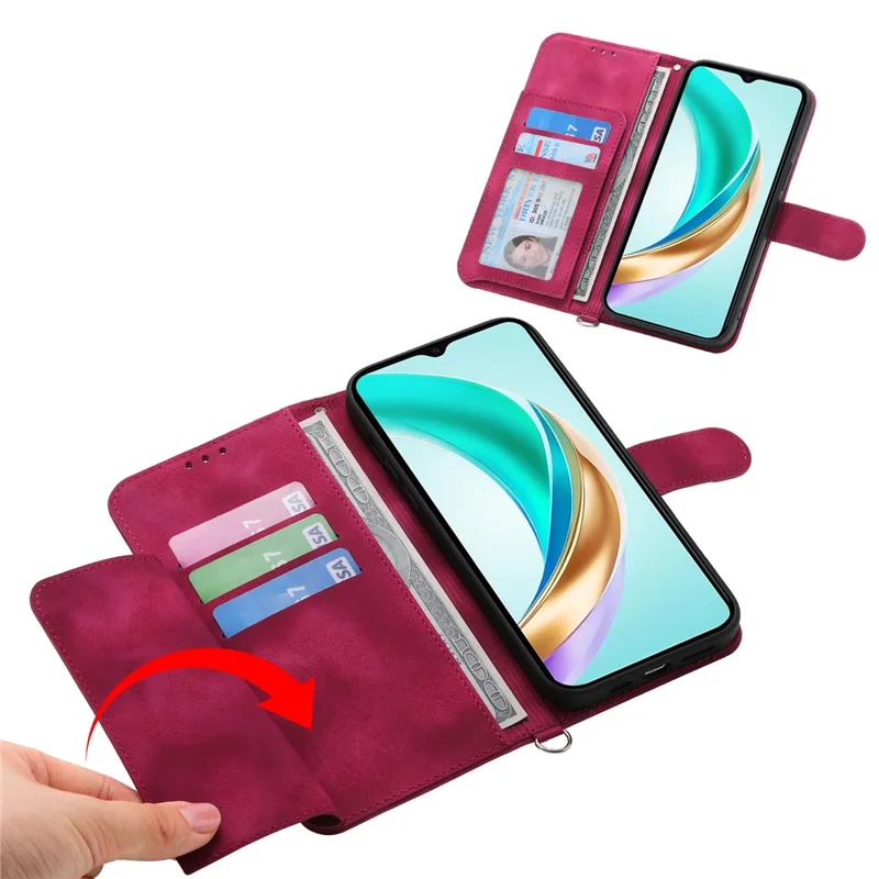 For Honor 400 Pro 5G (Global) Case Flower Pattern PU Leather Wallet Phone Cover with Strap - Wine Red