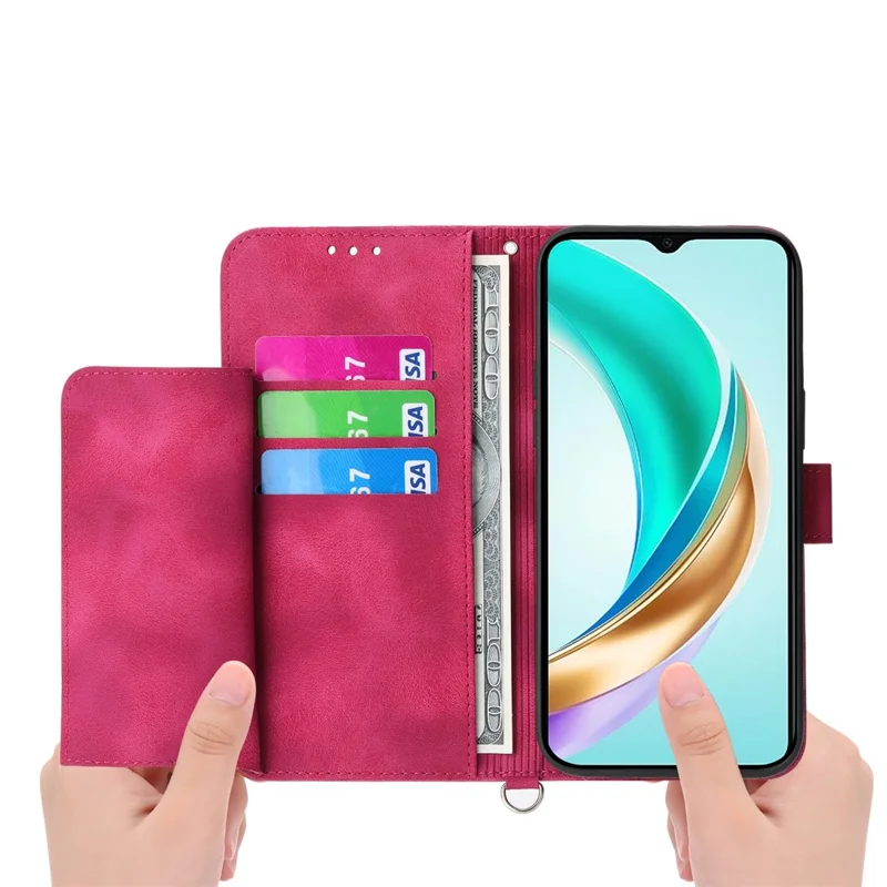 For Honor 400 Pro 5G (Global) Case Flower Pattern PU Leather Wallet Phone Cover with Strap - Wine Red