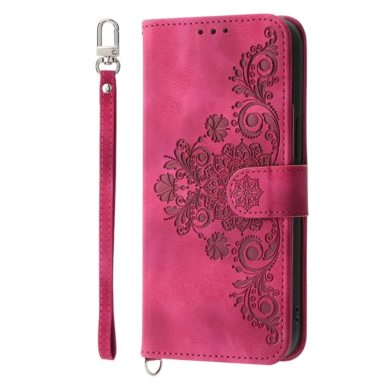 For Honor 400 Pro 5G (Global) Case Flower Pattern PU Leather Wallet Phone Cover with Strap - Wine Red