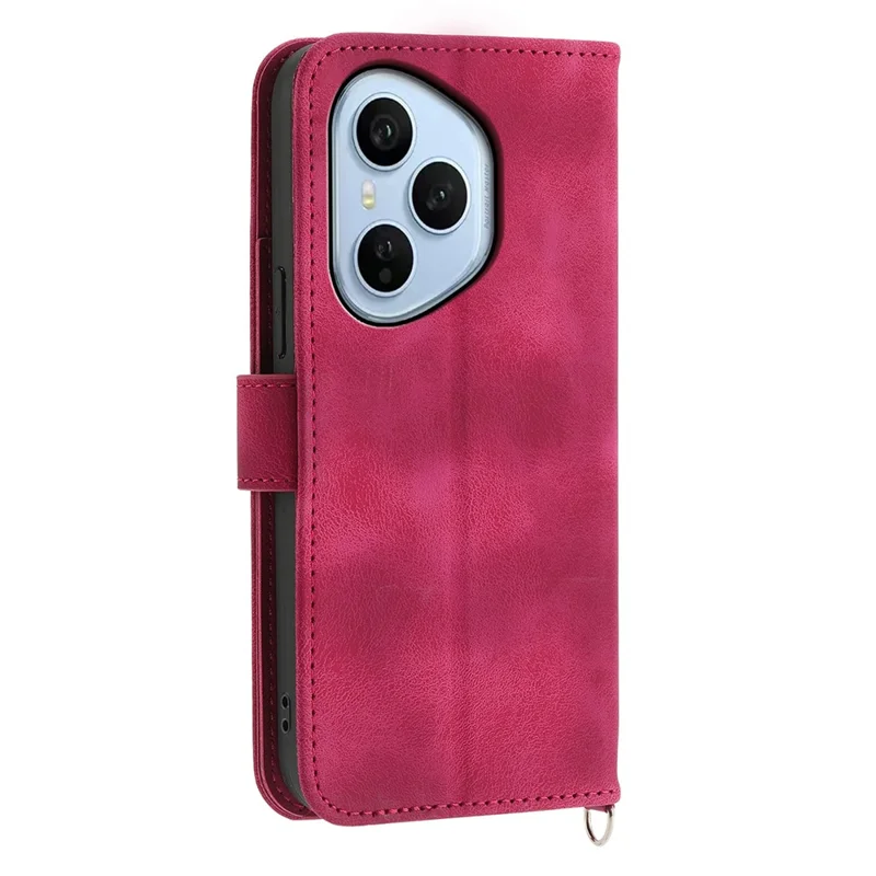 For Honor 400 Pro 5G (Global) Case Flower Pattern PU Leather Wallet Phone Cover with Strap - Wine Red