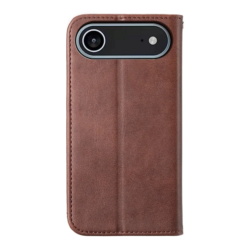 Für iPhone 17 Air Case Lederhülle mit Kalbleder-Textur Geldbörsen-Handyhülle mit Handschlaufe - Braun