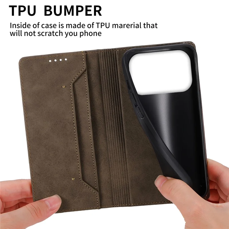For iPhone 17 Pro Wallet Case RFID Blocking PU Leather Phone Cover - Brown