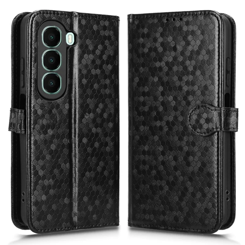 Чехол-кошелек для itel A95 5G с узором в точку, из искусственной кожи, с ремешком на запястье - Черный