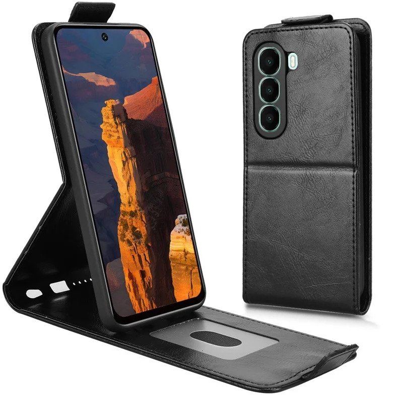 Чехол для itel A95 5G с подставкой, магнитной застежкой, вертикальным откидным дизайном из искусственной кожи с отделением для карт - Черный