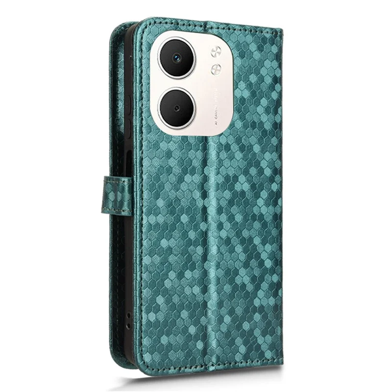Para Oppo A5x 5G / 4G Capa Carteira com Padrão de Pontos em Couro PU com Alça de Pulso - Verde