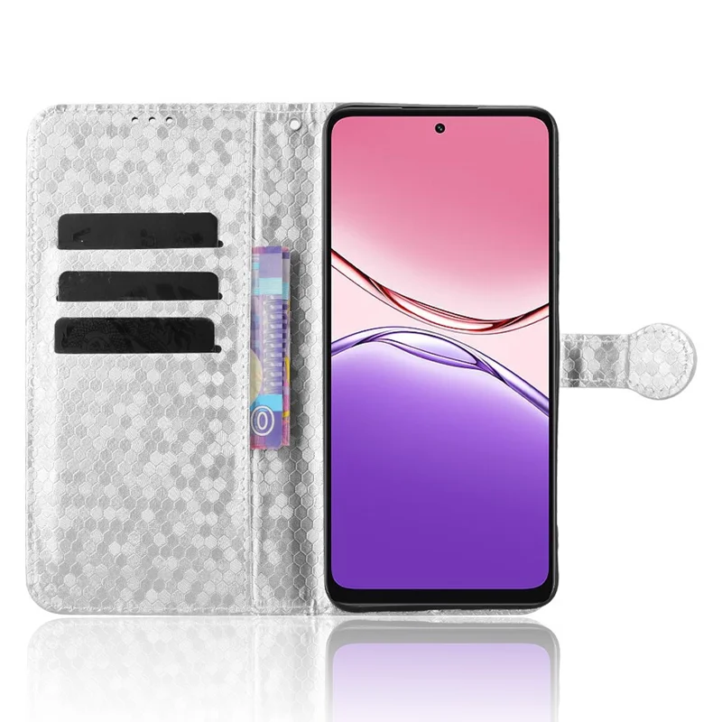 For Oppo A5x 5G  /  4G Wallet Case Dot Pattern Imprint PU Leather Phone Cover with Wrist Strap - Silver