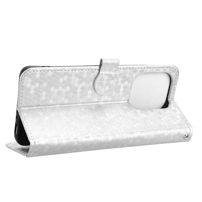 For Oppo A5x 5G  /  4G Wallet Case Dot Pattern Imprint PU Leather Phone Cover with Wrist Strap - Silver