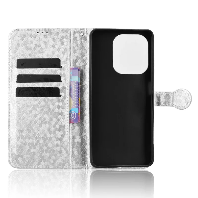 For Oppo A5x 5G  /  4G Wallet Case Dot Pattern Imprint PU Leather Phone Cover with Wrist Strap - Silver