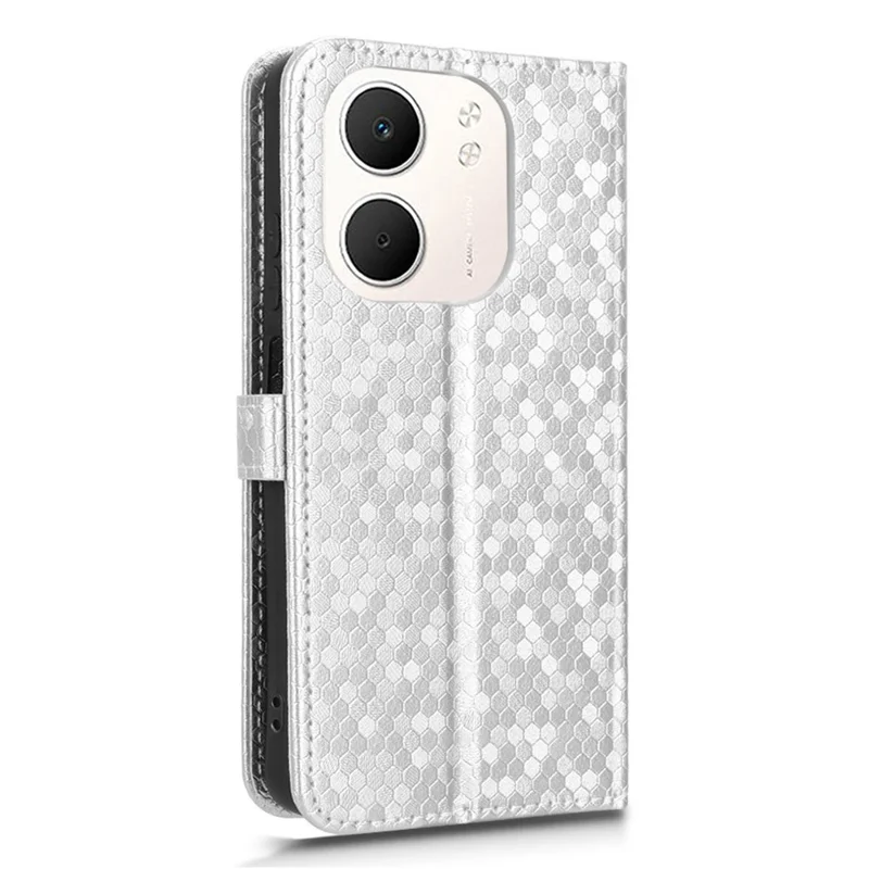 For Oppo A5x 5G  /  4G Wallet Case Dot Pattern Imprint PU Leather Phone Cover with Wrist Strap - Silver