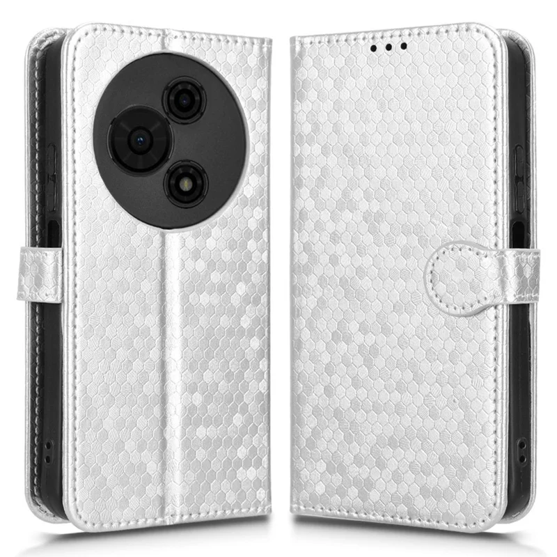 Cover a portafoglio per TCL 605 4G con motivo a puntini, in pelle PU, con cinturino da polso - Argento