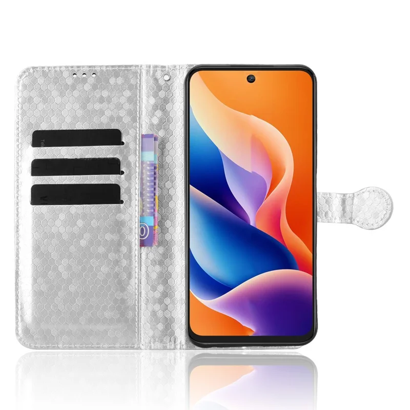 Cover a portafoglio per TCL 605 4G con motivo a puntini, in pelle PU, con cinturino da polso - Argento