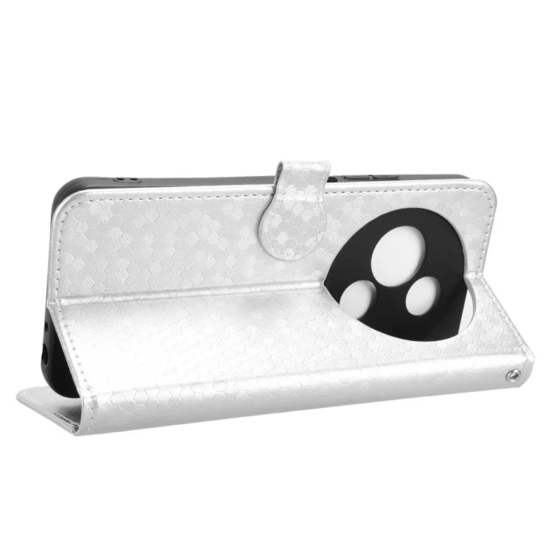 Cover a portafoglio per TCL 605 4G con motivo a puntini, in pelle PU, con cinturino da polso - Argento