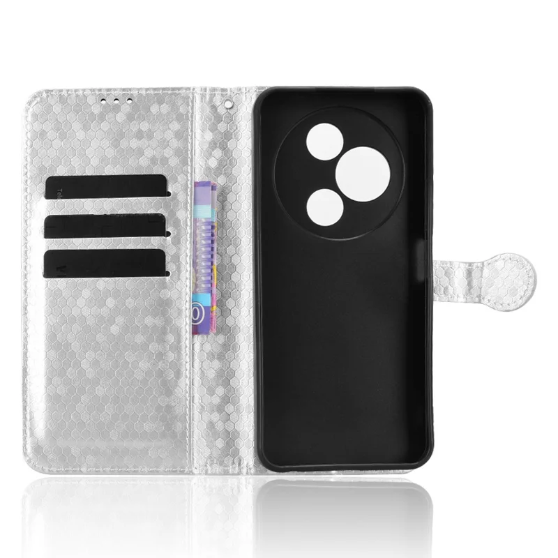 Cover a portafoglio per TCL 605 4G con motivo a puntini, in pelle PU, con cinturino da polso - Argento