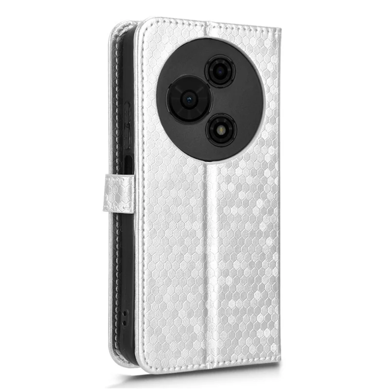 Cover a portafoglio per TCL 605 4G con motivo a puntini, in pelle PU, con cinturino da polso - Argento
