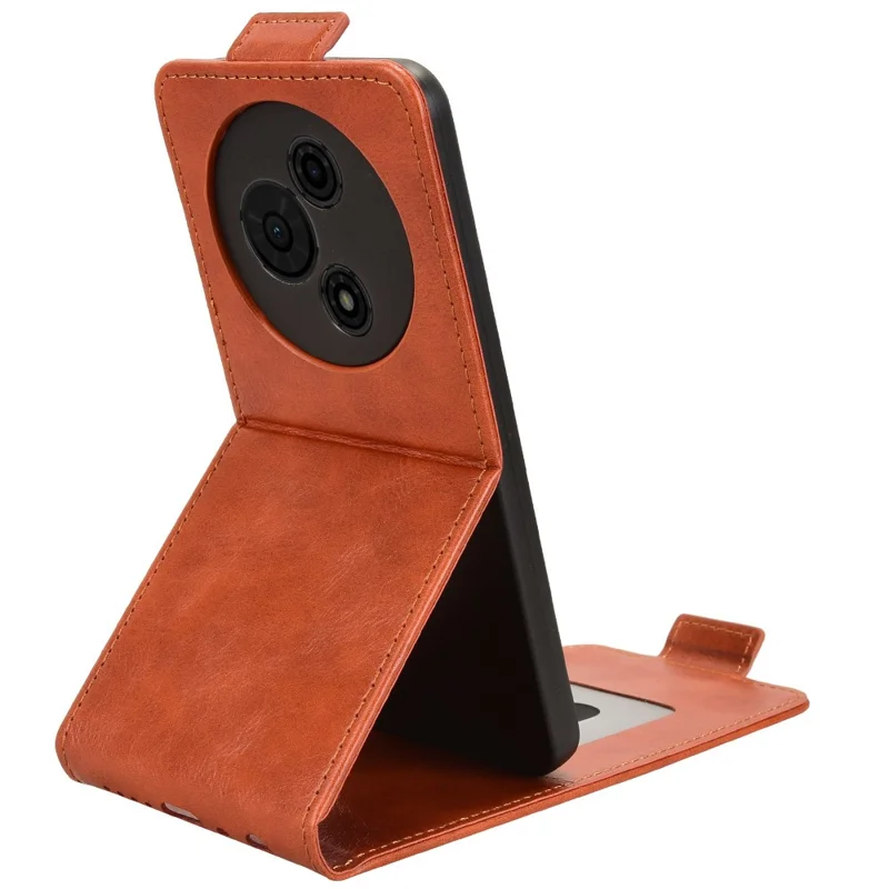 Custodia per TCL 605 4G con Supporto e Chiusura Magnetica - Flip Verticale in Pelle con Porta Carte - Arancione
