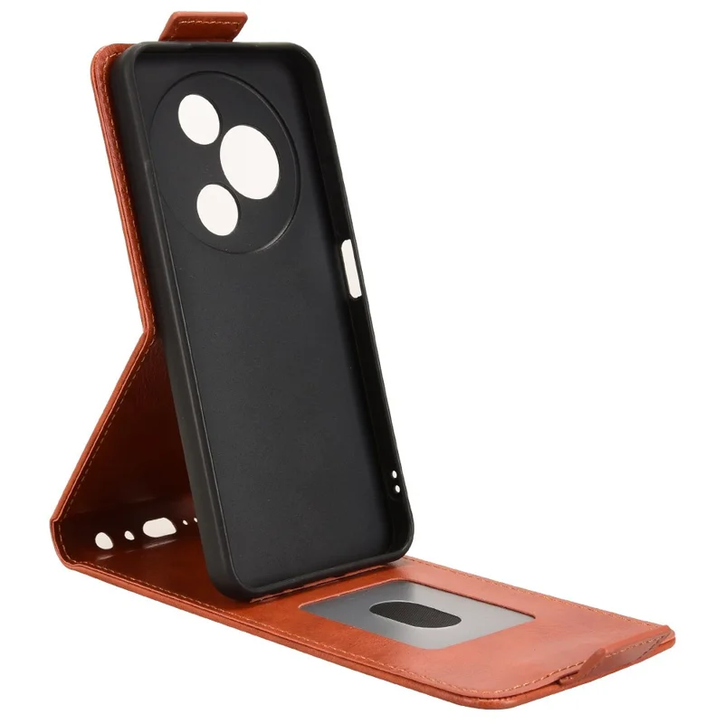 Custodia per TCL 605 4G con Supporto e Chiusura Magnetica - Flip Verticale in Pelle con Porta Carte - Arancione