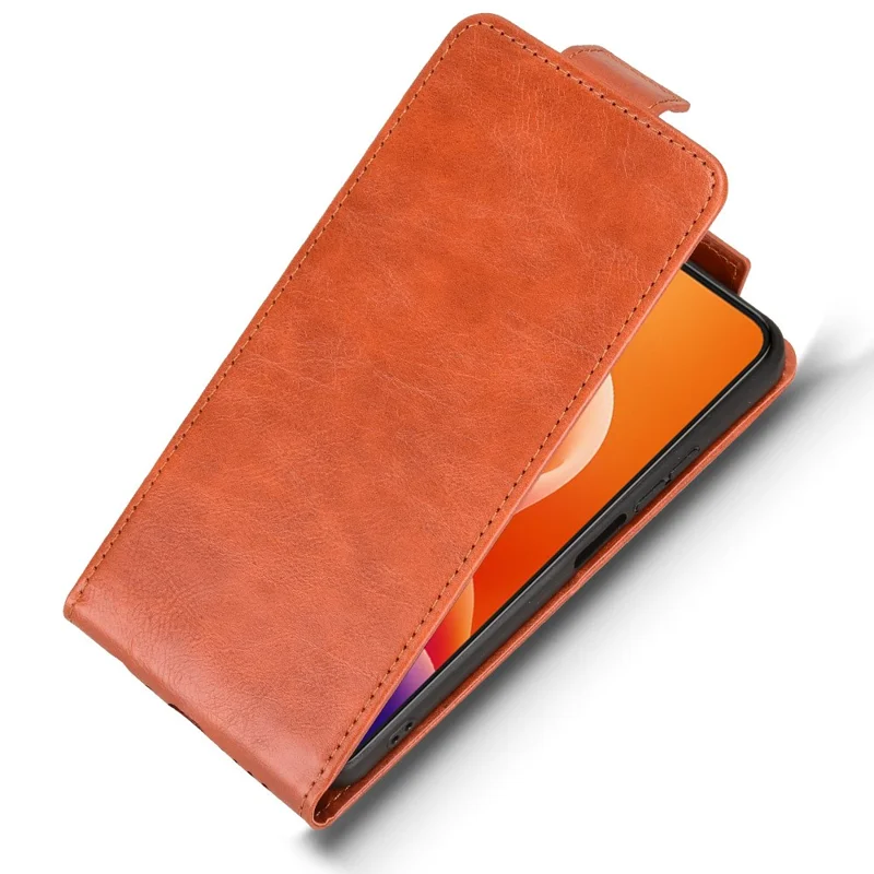 Custodia per TCL 605 4G con Supporto e Chiusura Magnetica - Flip Verticale in Pelle con Porta Carte - Arancione