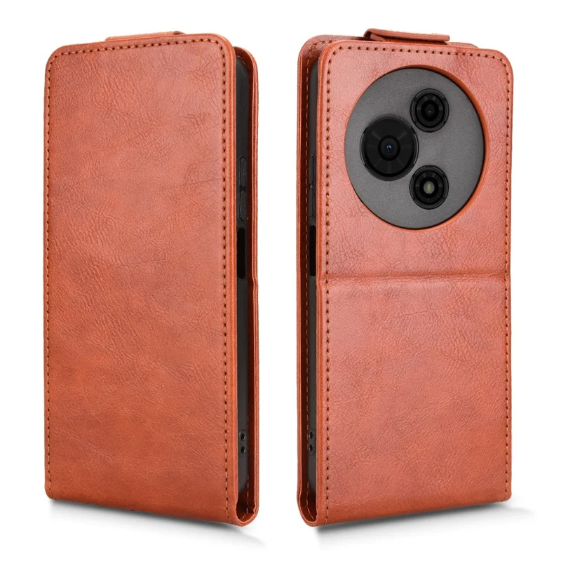 Custodia per TCL 605 4G con Supporto e Chiusura Magnetica - Flip Verticale in Pelle con Porta Carte - Arancione